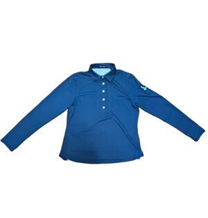 TurtleSon Women’s Small Long Sleeve Golf Polo Navy Blue Micro Dot 1923